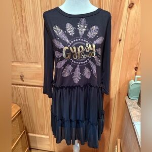 Entro Black Swing style Dress with Gold and Purple Accents “Gypsy Soul”